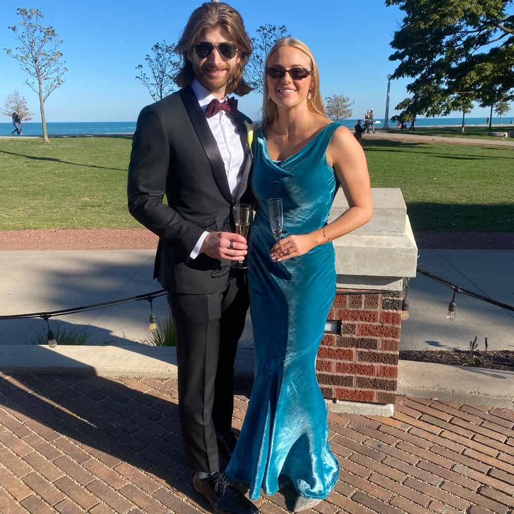 Saloni Amazonite Velvet Gown